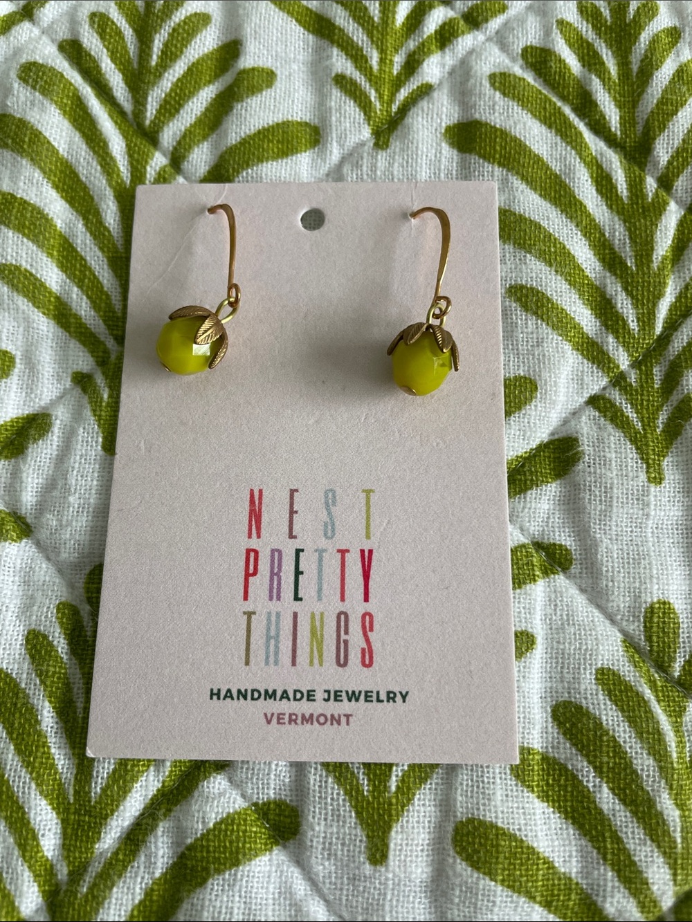Gold & Chartreuse Bead Dangle Earrings